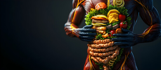 Wall Mural - A man holding a sandwich in his stomach