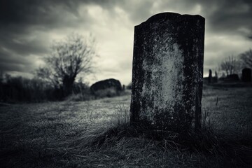 Sticker - A Single Tombstone in a Graveyard Under a Cloudy Sky