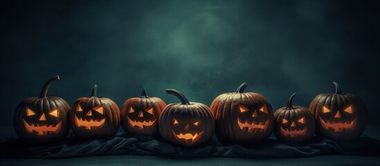 Wall Mural - Spooky Halloween Jack-o'-Lanterns in the Dark