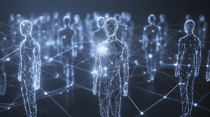 3d rendered virtual world communication polygonal human full body figures social media profiles metaverse reality futuristic people graphics artificial intelligence dashboard technology concept