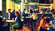 © Thiago - Business people enjoying coffee and drinks while having meetings in cafes and bars. Crowded Caf. Illustration