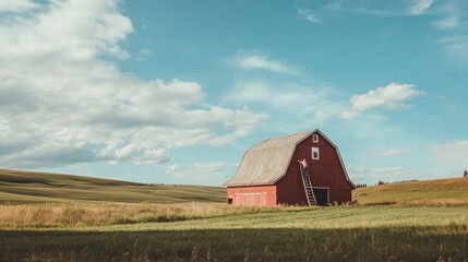 Wall Mural - Red Barn in a Field