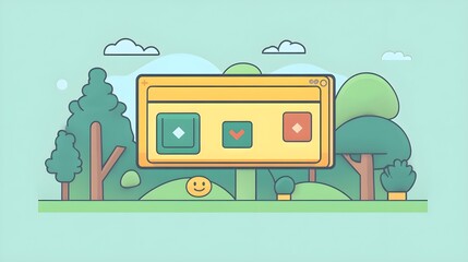 Cartoon  Nature  Web Interface with Smiley Face and Buttons