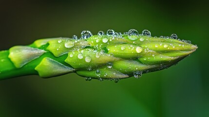 Asparagus Sprout Covered in Dew Drops