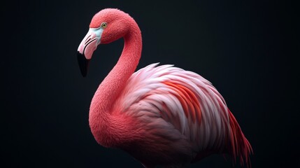 Wall Mural - A close up of a pink flamingo with its head tilted to the side