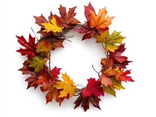 Wall Mural - vibrant autumn maple leaves wreath warm colors on crisp white backdrop