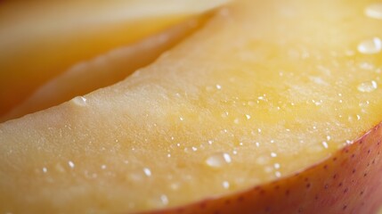 Poster - Close-up of a Sliced Peach with Water Droplets