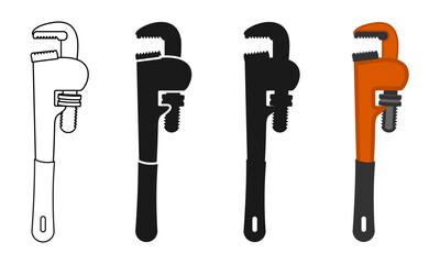 pipe wrench icon set with different style. vector illustration isolated on white background.