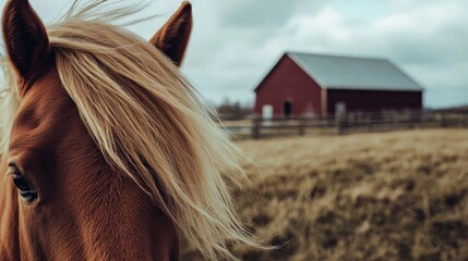 Poster - Close-up of a Horse in a Field