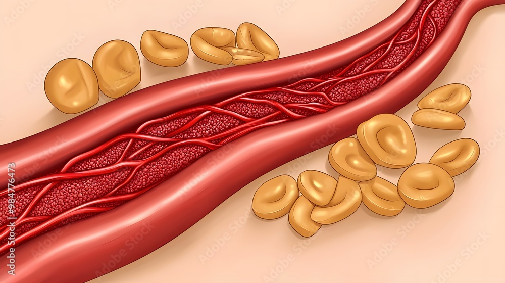 Blocked Arteries: A simplified illustration of clogged arteries—red