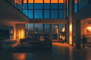 Poster - Modern Apartment with City View at Night