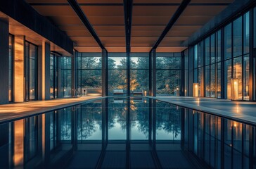 Canvas Print - Modern Indoor Swimming Pool With A View