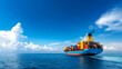 A vibrant cargo ship navigates the tranquil sea under a clear blue sky, showcasing the essence of maritime trade and travel.
