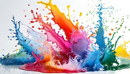 Wall Mural - Vibrant Oil Splash Abstract Art on Crisp White Background