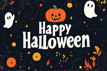 Wall Mural - Happy Halloween in the style of flat design, with a simple, modern typography The text 