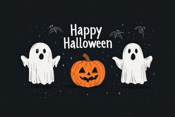 Wall Mural - Happy Halloween in the style of flat design, with a simple, modern typography The text 