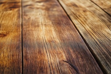 A close-up image of an antique wooden surface showcasing its natural texture and warm light reflections.