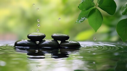 Wall Mural - spa stones and water drops