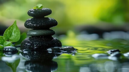 Wall Mural - zen stones and leaf