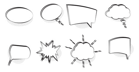 Wall Mural - retro empty comic speech bubbles set with black halftone shadows. comic speech bubble. cloud speech 