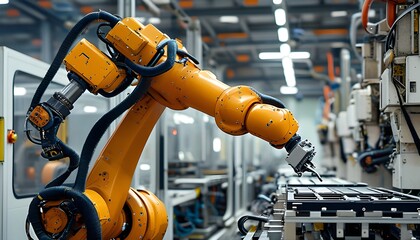 Wall Mural - Precision-driven automated robot arms enhancing industrial production in factory machinery areas