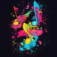 Wall Mural - Vibrant music notes with colorful paint splashes
