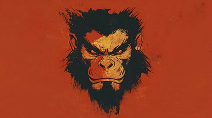 Wall Mural - Angry Monkey Face Illustration with Grunge Texture