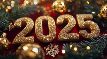 A shimmering gold decoration celebrates the arrival of 2025 during New Year's festivities