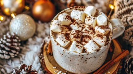 Wall Mural - A cup of hot chocolate with marshmallows