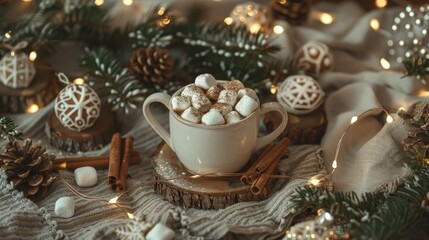 Sticker - A mug of hot chocolate with marshmallows and cinnamon on top