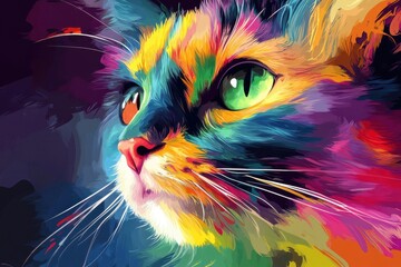 Delightful colorful kitty. Striking maine coon cat artwork. Personalized hand-crafted design