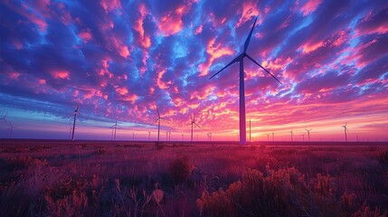 Sticker - Wind Turbines Silhouetted Against a Vivid Sunset