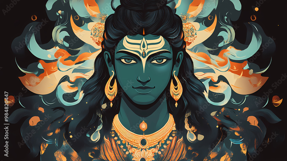 Modern interpretation of hindu god shiva blending traditional and ...