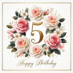 Wall Mural - A beautiful floral arrangement celebrating a 5th birthday with soft pink and white roses.