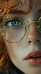 Wall Mural - Close-up Portrait of a Woman with Green Eyes and Glasses