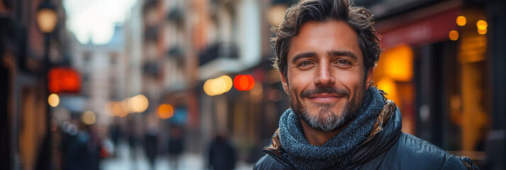 Canvas Print - Smiling man in a city street.