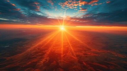 Poster - Aerial View of Sunset with Golden Rays