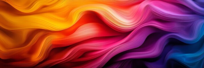 Wall Mural - Abstract wavy gradient background featuring vibrant hues of orange, red, pink, purple, and blue, symbolizing energy, creativity, passion, tranquility, and fluidity.