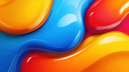 Wall Mural - A colorful abstract painting with a blue, yellow, and red swirl. The colors are vibrant and the brushstrokes are bold. The painting gives off a feeling of energy and excitement