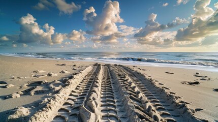 Canvas Print - Tire Tracks on a Sandy Beach