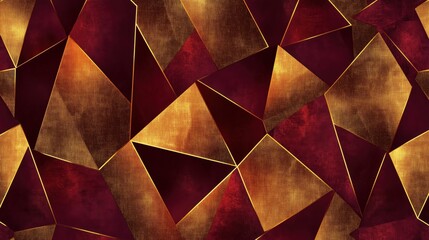 Wall Mural - A gold and red abstract design with a lot of gold glitter. The design is made up of many triangles and squares