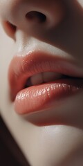 Close up of a woman's lips with a nude lipstick