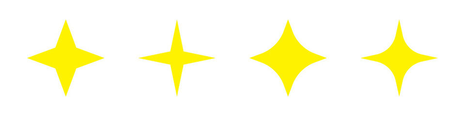 4 points stars decoration illustrations isolated in 4 variations. Vector yellow icons in flat style.