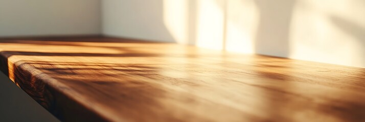 Wall Mural - Sunlight streaming through window onto wooden table, warm and inviting atmosphere