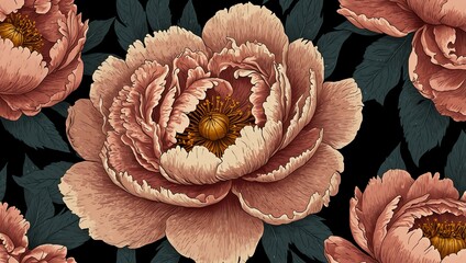 Peony line art floral illustration.