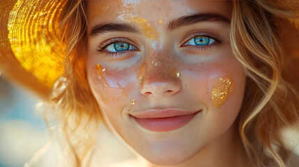 Poster - Close-up of a young woman with a glowing complexion.