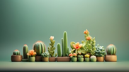 Canvas Print - Cactus Arrangement on Green Background