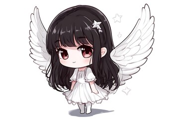 Sticker - Cute anime girl with angel wings and a star in her hair.