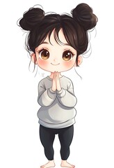 Poster - Cute Cartoon Girl with Space Buns, Smiling with Hands Together