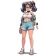 © atar - Anime girl with pigtails, glasses, and summer outfit, isolated on white background
